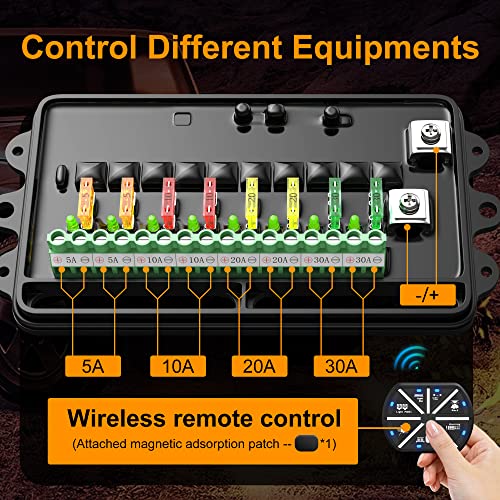 Joinfworld 8 Gang Switch Panel Universal Circuit Control Relay System Box Automotive Rechargeable Remote Wireless Control Panel with On-Off Blue LED for Car Truck Boat UTV SUV RV
