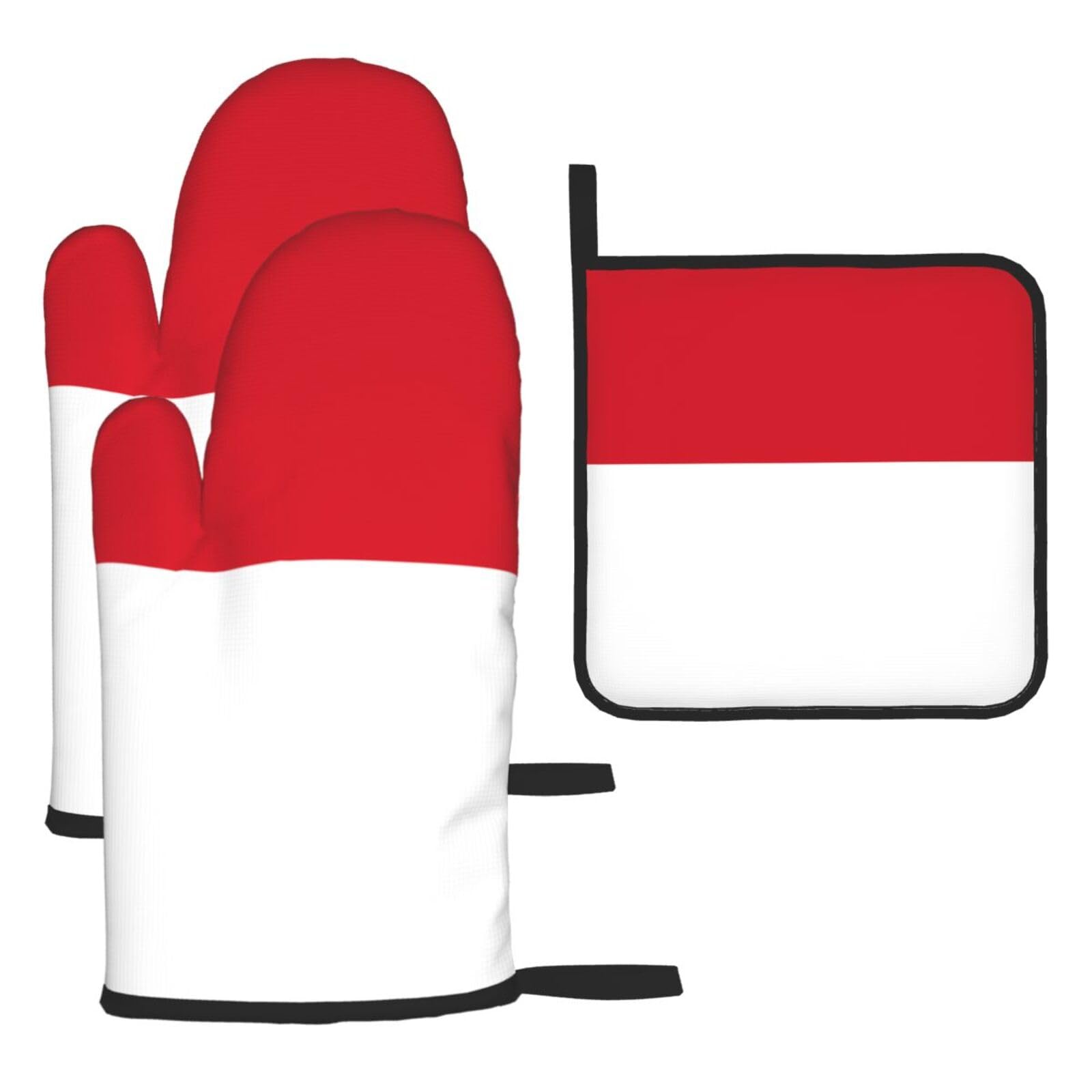 Flag of Monaco Oven mittens and oven mitts three-piece set suitable for oven, grilling, baking, microwave and home cooking.