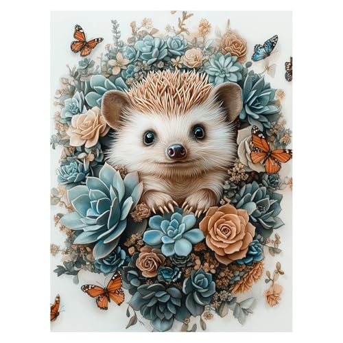 DIY ハリネズミ 数字油絵 蝶 数字塗り絵画 手芸キット 40x30CM 絵画 インテリア 手作りキット ビッグサイズ 複数サイズ 子供 初心者 ペイントバイナンバー 画材 Painting by Numbers 適用対象そして自宅 壁飾り お歳暮誕生日