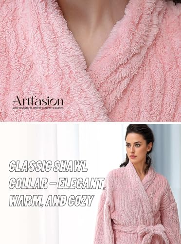 Image of Artfasion Womens Long Fleece Robe - Warm Soft Floor Length Flannel Bathrobes for Winter Thicker Long House Coat with Pockets