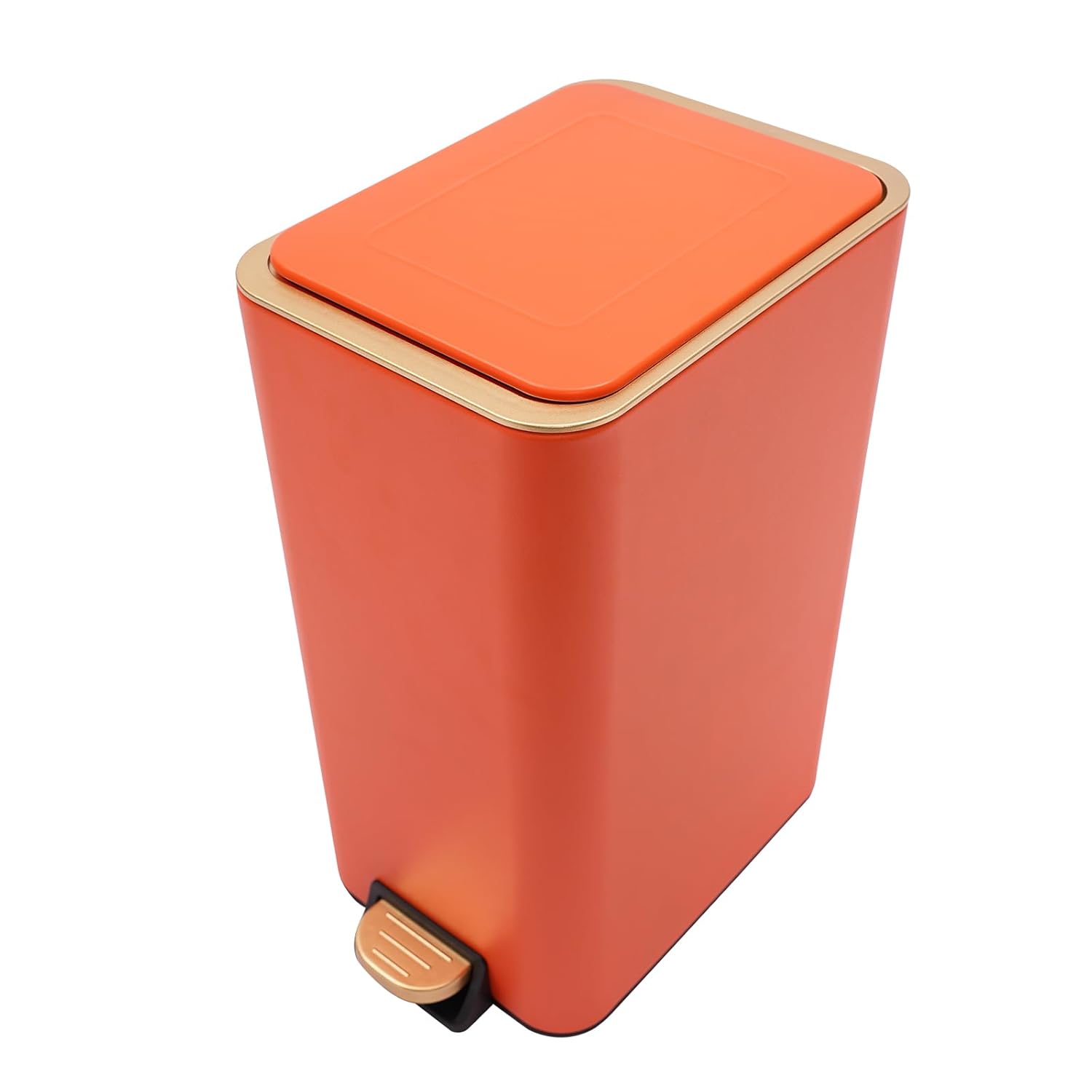 12L Slim Step Trash Can with Lid Soft Close, 15.5 x 12 x 8.6in Size Stainless Steel Trash Bin, Rectangular Wastebaskets Bin for Living Room, Bedroom, Office (Orange)