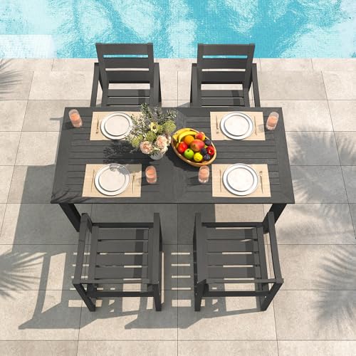 Cozyman Patio Table and Chairs Set, HDPS 5-Piece Outdoor Dining Set, Patio Furniture for Deck, Poolside, and Backyard, Dark Gray