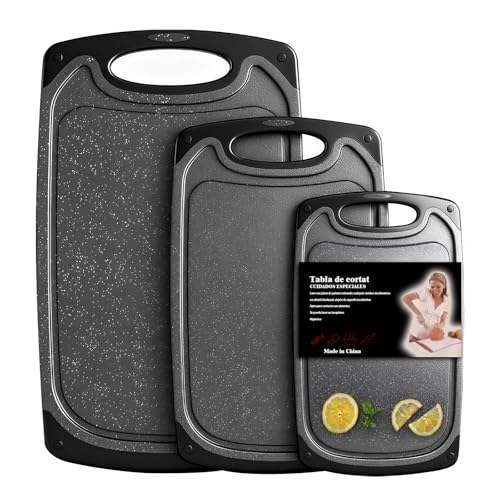 3 Pcs Tagliere da Cucina, Taglieri Plastica con Manico Antiscivolo, Cutting Board con 3 Misure, Senza BPA, Ideale per Carne, Pane, Verdure, Frutta, Tagliere Lavabile in Lavastoviglie