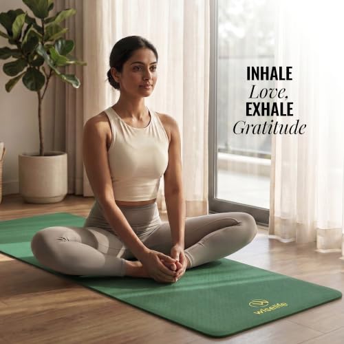 Image of WiseLife Classic Eco-TPE 10 MM Yoga Mat with Yoga Strap for Men & Women | Extra Thick, Long & Wide Non-Slip, Anti-Tear Exercise Mat for Home, Gym, Workout, Fitness, Yoga & Pilates (Green)
