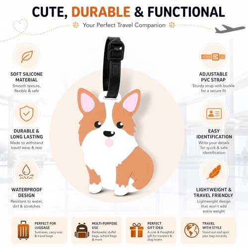 Image of Storite Silicone Luggage Tags | Cute Character Tag with Black Strap (Puppy Tag)