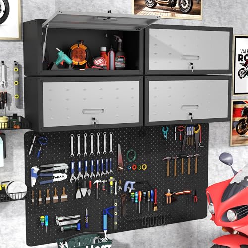 Image of Wall Mounted Metal Storage Cabinet, Garage Hanging Tool Cabinet