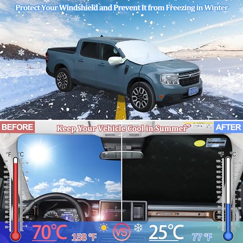 Image of Windshield Snow Cover Compatible with Ford Maverick 2022-2024, Car Snow Cover, Front Windshield Sunshade, Exterior Windscreen Sun Shade, UV-Rays Sun Ice Snow Frost Protector, 4-Layer Windshield Cover