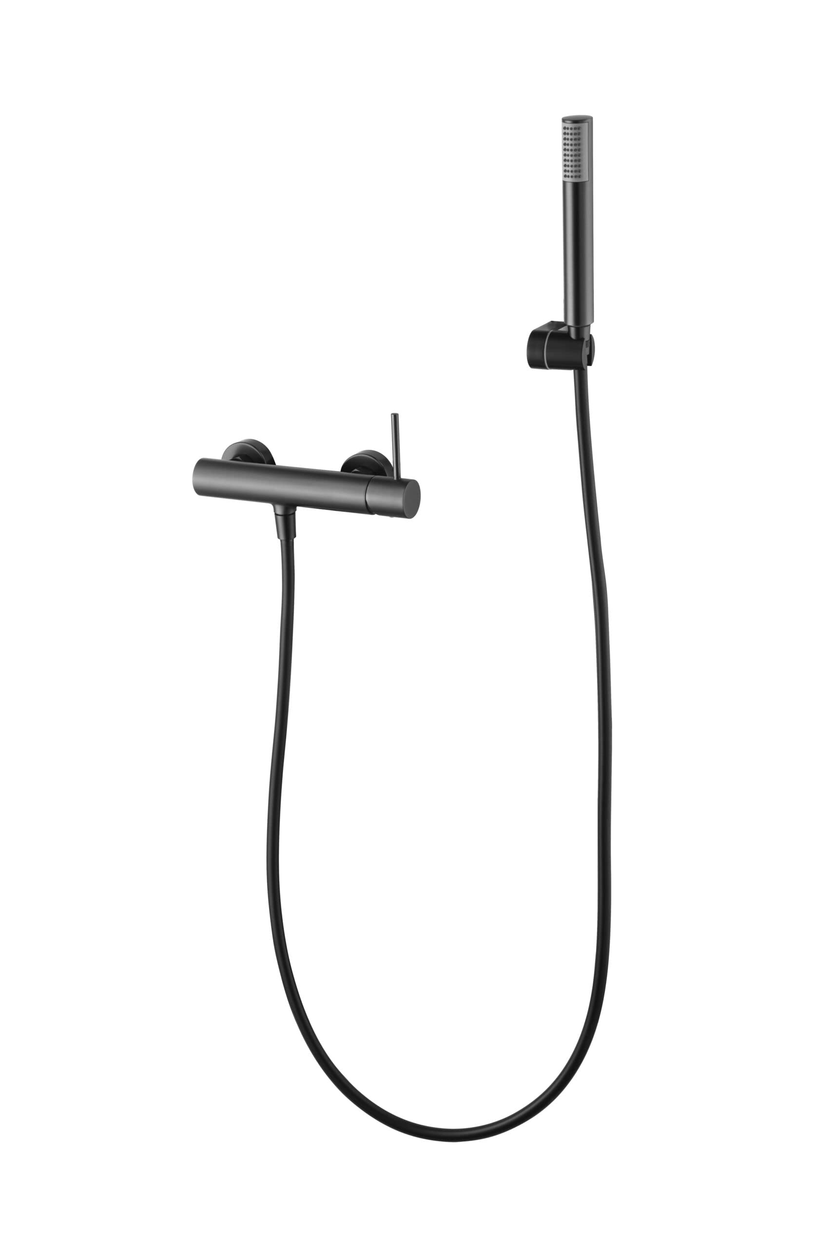 IMEX - Grifo de Ducha con Alcachofa y Manguera | Grifo Ducha Monomando Negro con Mezclador Agua Fría y Caliente | Grifería en Latón con Cartucho Monomando Cerámico | Serie Monza