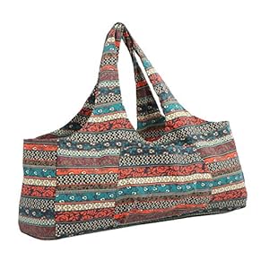 Cocoarm Yoga Bag Oversized Yoga Handbag Ethnic Style Yoga Package Luggage Bag with Long Straps, Breathable Canvas Yoga Mat Bag Fits All Yoga Gear for Packing and Storage