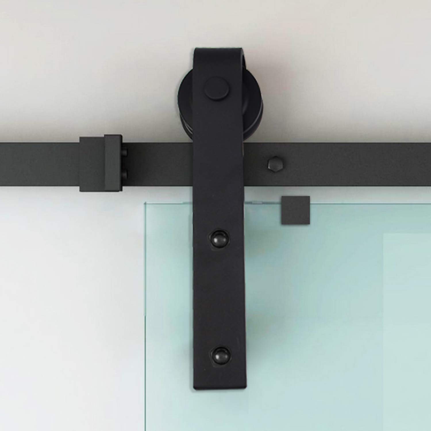 Lospitch Ensemble de ferrures pour porte coulissante de 152 cm/5 pi avec rails de coulissement pour porte coulissante Ensemble de système de porte coulissante La capacité de charge maximale est de 150