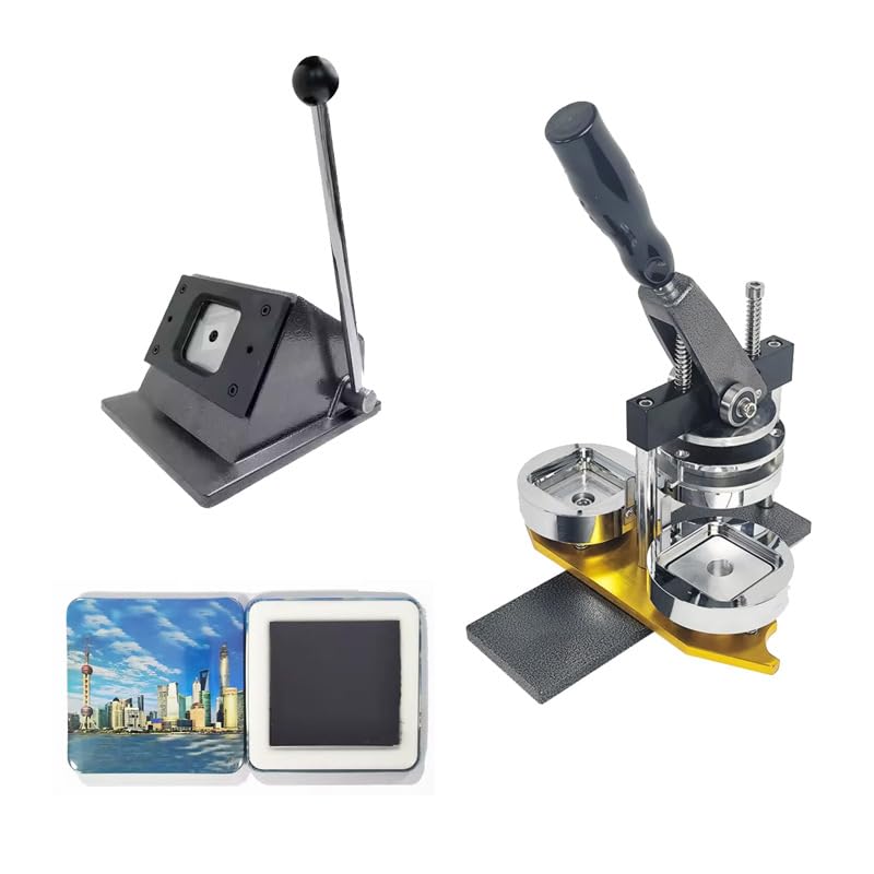 POCDOKYZ Máquina para hacer botones de 5 x 5 cm con cortador de papel y kit de 100 piezas - Máquina para hacer imanes fotográficos personalizados para refrigeradores e insignias,Natural