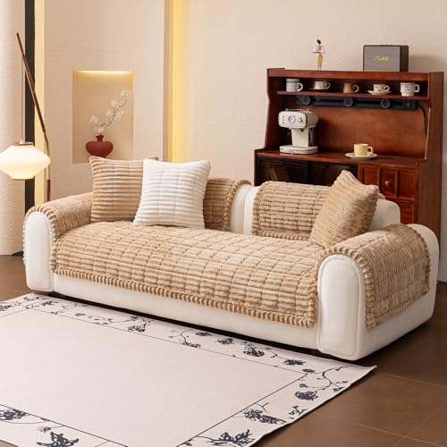 GKXLH Dicke Sofa überzug Waschbar - Neu Weiches Kord Universal Couch überzug 2 3 4 Sitzer, Anti-Rutsch Sofabezug, Gemütlich Sofa Cover Sofa bezug Sofaüberwürfe Möbelschoner für Wohnzimmer (70x70cm)