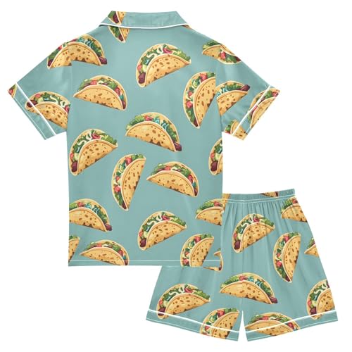 ALAZA Pizza Sushi Satin Pajamas Set Short Sleeve Button Down Sleepwear Summer Pjs 2 Piece2