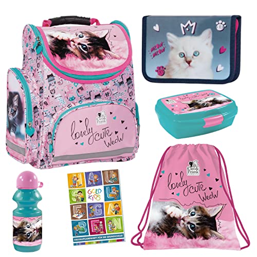 Goldkids Schulranzen Mit Dinosaurier Motiv | Ergonomisch & Leicht | Mit Reflektoren & Regenschutz | Für Mädchen & Jungen Ab 1. Klasse