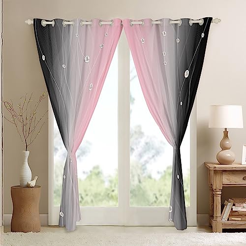 Homemissing Pink and Black Darkening Drapes Strip Lines Curtains for Bedroom Living Room For Kids Women Men Ombre Pearl 30%-50% Blackout Curtains Geometric Window Treatments W46*L72 - Image 4
