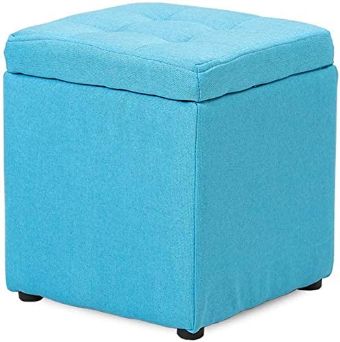 Canapé tabouret bleu 30x30x35cm avec couvercle rembourré et espace coffre intégré