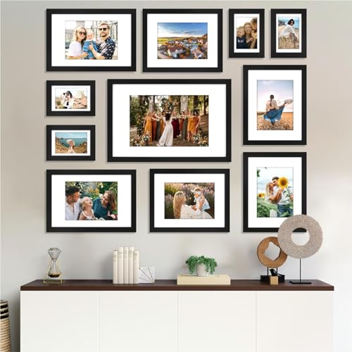decorUhome 8x12 Picture Frame, Display Pictures 6x8 with Mat or 8x12 without Mat, Wall & Tabletop Display Photo Frame, Black, 10 Pack