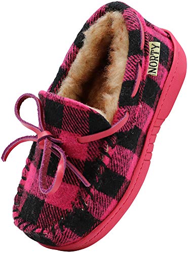 NORTY - Little Girl's Buffalo Plaid Moccasin Slipper, Fuchsia, Black 40920-11MUSLittleKid