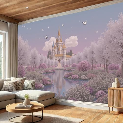 Papel pintado rosa con castillo 3D para transformar el dormitorio principal 5
