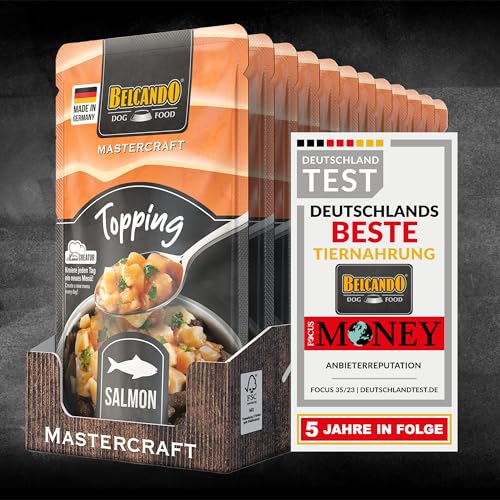 BELCANDO MASTERCRAFT Topping Lachs, 12x 100g Beutel, Nassfutter für Hunde, getreidefrei, sortenfrei, Ergänzungsfutter, Made in Germany