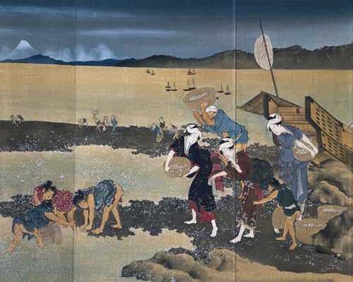 Toile paysage Katsushika Hokusai affiche arts de pêche moules