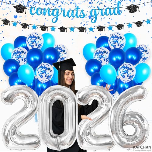 Image of KatchOn, Blue 2026 Graduation Party Decorations - Large, Pack of 25 | Glitter Congrats Grad Banner for 2026 Grad Decorations Blue | graduation Balloons for graduation decorations 2026