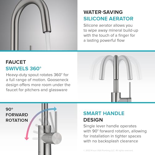 KRAUS Oletto Single Handle Kitchen Bar Faucet with QuickDock Top Mount Assembly in Brushed Brass, KPF-2600BB by Kraus - Image 3