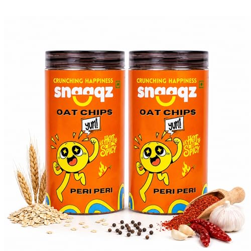 Image of Snaaqz Roasted Peri Peri Oat Chips Pack of 2 | Zero Palm Oil | Spicy Crispy Oats Snack | 150g Each | Healthy Munch