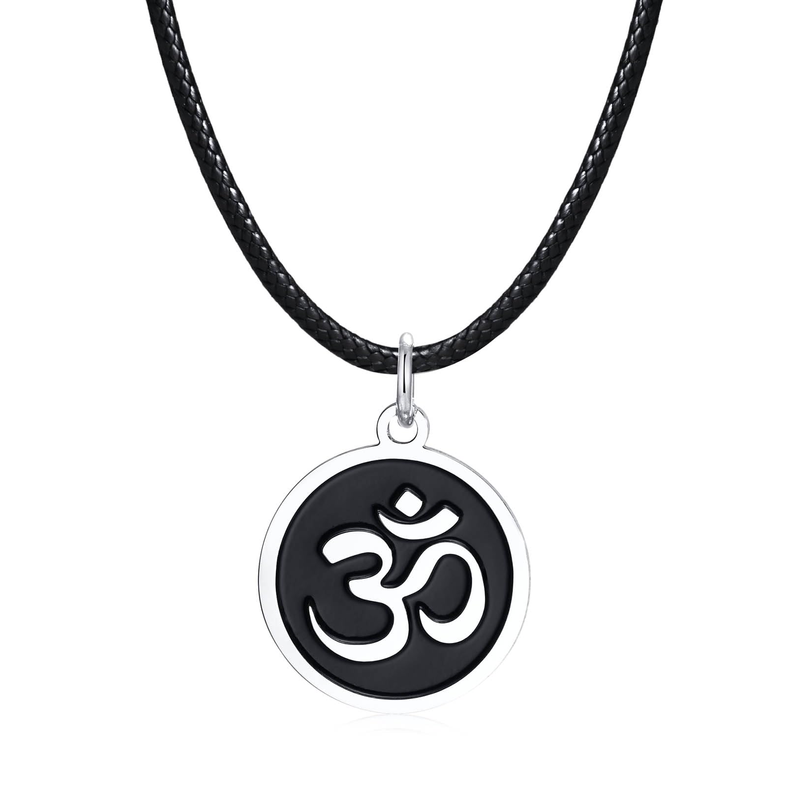 Stainless Steel Om Necklaces Yoga Charm Pendant Necklaces Aum Om Ohm Sanskrit Symbol Hindu Meditation Charm Yoga Om Necklace, 24''