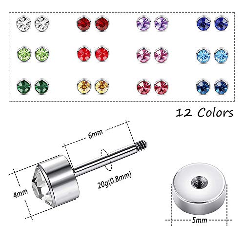 ZS 12 Pairs CZ Ear Stud Mixed Colors Cartilage Earrings Set Stainless Steel Barbell Studs Earrings Helix Tragus Piercing2
