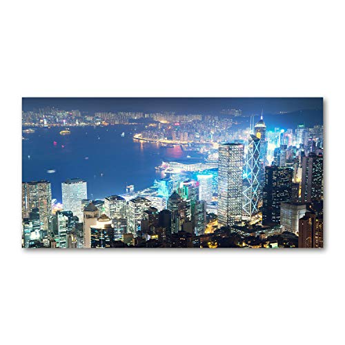 Dosseret en verre Tulup 100x50cm fond de hotte paysage bleu Hong Kong nuit