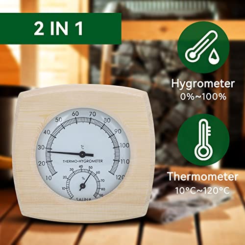 ميزان حرارة للساونا من تيريفي، مقياس حرارة خشبي للساونا 2 في 1، مقياس درجة حرارة ورطوبة الساونا، ملحقات خشبية للساونا