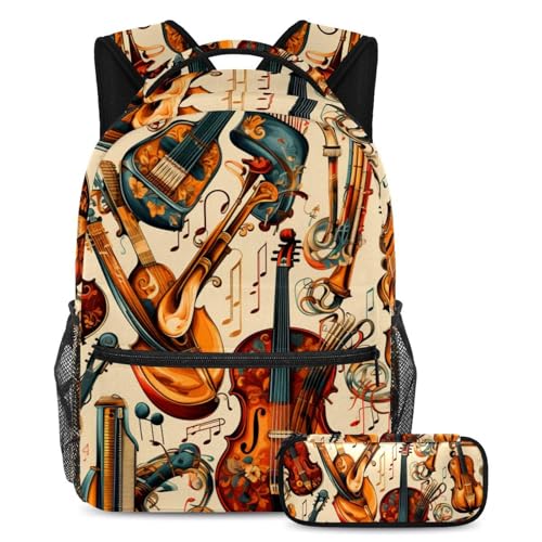 Cartable guitare couleur artistique Lot de 2 avec trousse école large