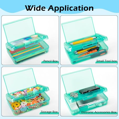 Image of Double Layer Plastic Clear Hard Pencil Cases Box with Personalized sticker | Colored Cute Pen Cases Box for School Office Supplies Marker Crayon Organizer Storage Box,Standard Size