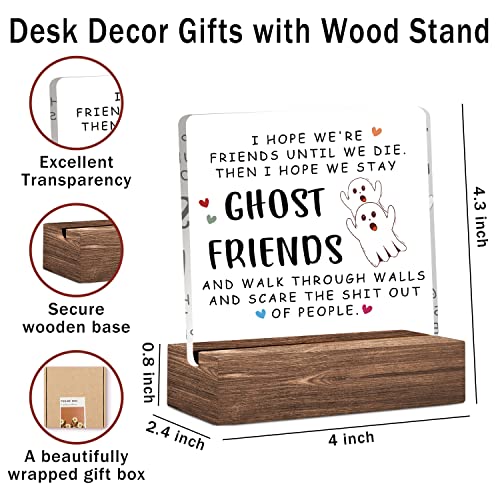Funny Clear Desk Decorative Sign With Wood Stand, Home Bedroom Office Positive Plaque Decor, Long Distance Friendship Gifts For Female Friend Bestie Sister Bff Friend Ghost Friend #TOP1