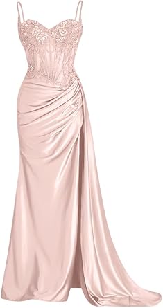 Prom Dress 2026 Lace Appliques Sweetheart Spaghetti Straps Satin Mermaid Formal Evening Party Gowns with Slit