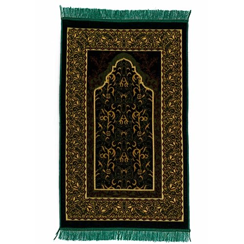 homeart Muslim Prayer Rug, Soft Plush Thin Islamic Prayer Mat, Janamaz, Sajada, Praying Carpet, Islamic Gift for Men & Women, Ramadan Eid Hajj Gift, Jeddah Pattern, Dark Green
