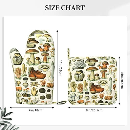 Mushroom Art Print Oven Mitts And Pot Holders Sets,Resistant Recycled Infill Silicone Non-Slip Bbq Gloves For Kitchen,Cooking,Baking,Grilling #TOP3