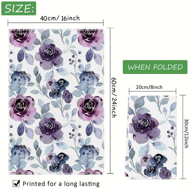 Bohemian Style Hand Towel Set of 2 Purple Floral Bath Towels Soft Summer Flower Fingertip Face Towel for Bathroom Kitchen Hotel Spa Decor Gift 24 x 16 Inches - Image 2