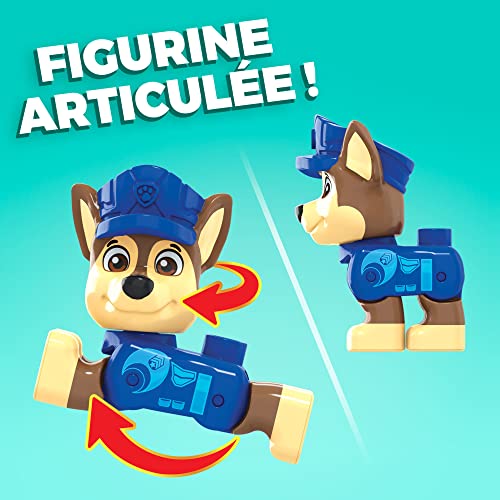 Mega Bloks La Pat'Patrouille : Le film, Voiture de Police de Chase, 30 blocs de construction et 1 figurine, jouet pour bébé et enfant dès 3 ans, GYJ00