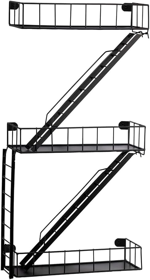 Fire Escape Wall Shelf - 3 Tier Trinket & Action Figure Display with Screwdriver & Screws, Unique Rustic Floating Action Figure Display for Bathroom & Living Room & Home Decor (3 Tier, 1)
