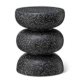 glitzhome outdoor side table 18 h decorative garden stool mgo faux terrazzo end table heavy duty indoor outdoor round planter stand for living room bedroom patio deck poolside black