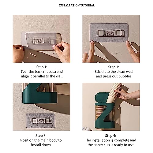 Image of Styxon Wall-Mounted Disposable Cup Dispenser with Dustproof Cover Self Adhesive Pull Type Double Tube Water Paper Cup Holder Wall Mount Cup Rack for Home & Kitchen - Random Color