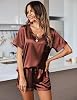 Pijama de Seda para Mujer Ekouaer Manga Corta Satén Conjunto de 2 Piezas XS-XXL 4