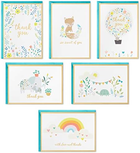 Hallmark Baby Shower Thank You Cards Assortment, Animals and Flowers (24 Cards with Envelopes for Baby Boy or Baby Girl) Elephant, Fox, Rabbit