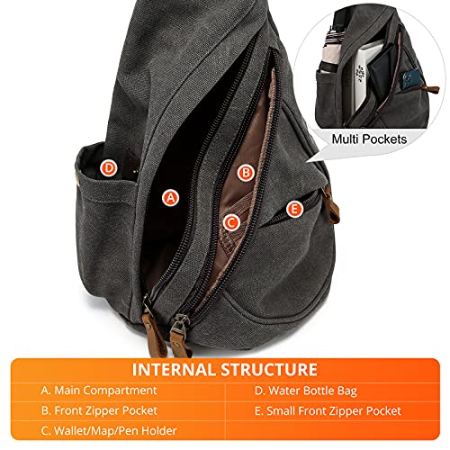 Lovevook Sling Bag Canvas Crossbody Backpack Genuine Leather Shoulder Bag Casual Daypacks For Men Cycling Hiking Travel #TOP3