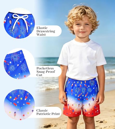 Image of Ithalt Boys 4th of July Swim Trunks 250 Anniversary USA Swimsuits American Flag Beach Swimsuit Toddler Swim Shorts