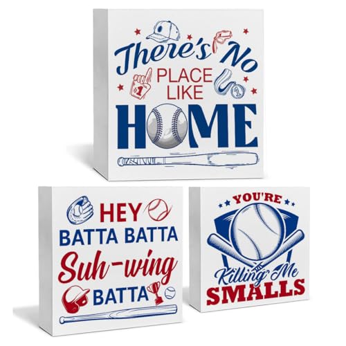 3Pcs Rustic Baseball Decor Sports Wood Box Signs for Boys Room Tiered Tray