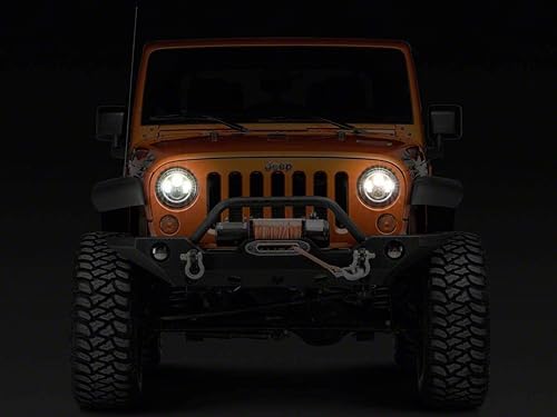 Miniatura 3 de Axial Faros delanteros LED Halo con señales direccionales DRL y ámbar carcasa negra lente transparente compatible con Jeep Wrangler TJ y JK 97-18