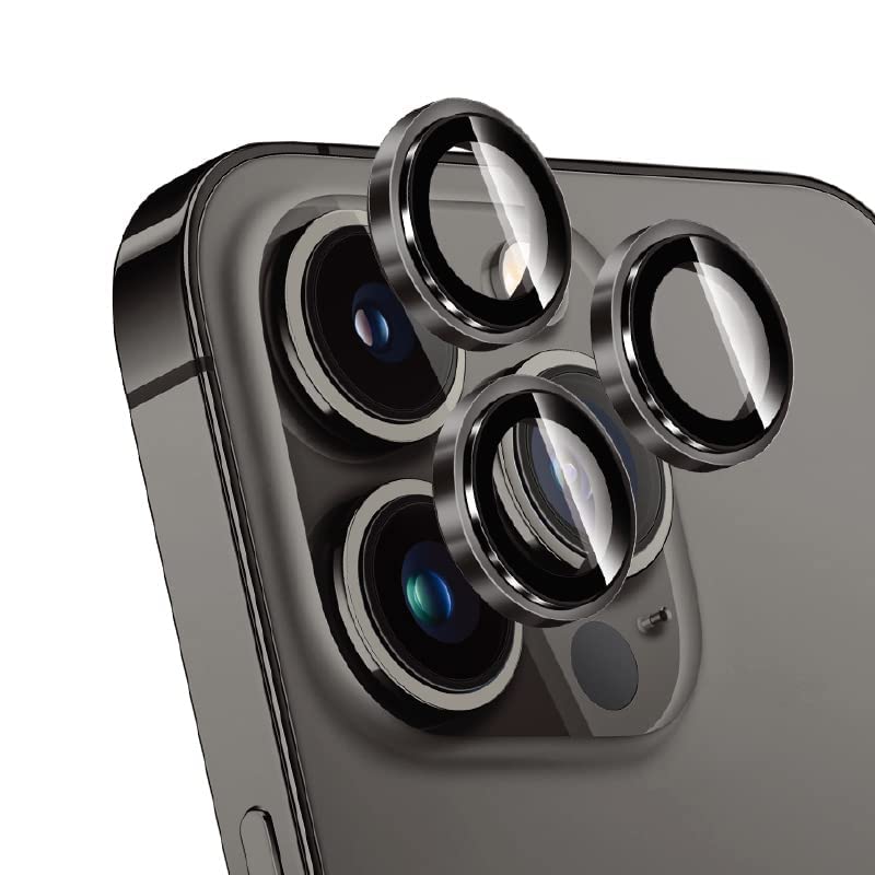 Image of Skinomi Camera Lens Protector Compatible with iPhone 13 pro [Anti-Scratch] Premium Tempered Glass Film Aluminum Alloy Lens Ring Cover, Black